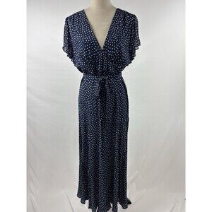 Rixo Maxi Dress Bohemia Dots Navy Blue White Polka Dots 14 V-neck Short Sleeve